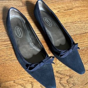 Blue suede block heel flat shoes
